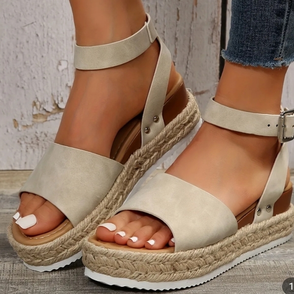 Women's Platform Espadrille Sandals, Peep Toe Ankle Strap Slingback Shoes - Picture 1 of 5